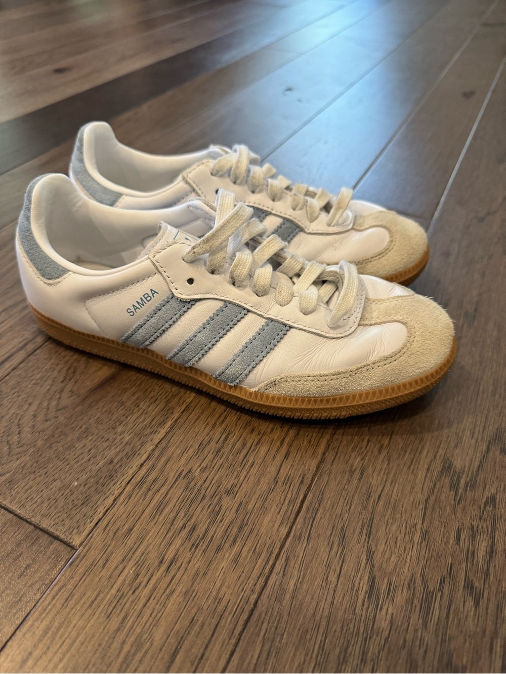 adidas Samba Women's White with Light blue Accent Sneakers